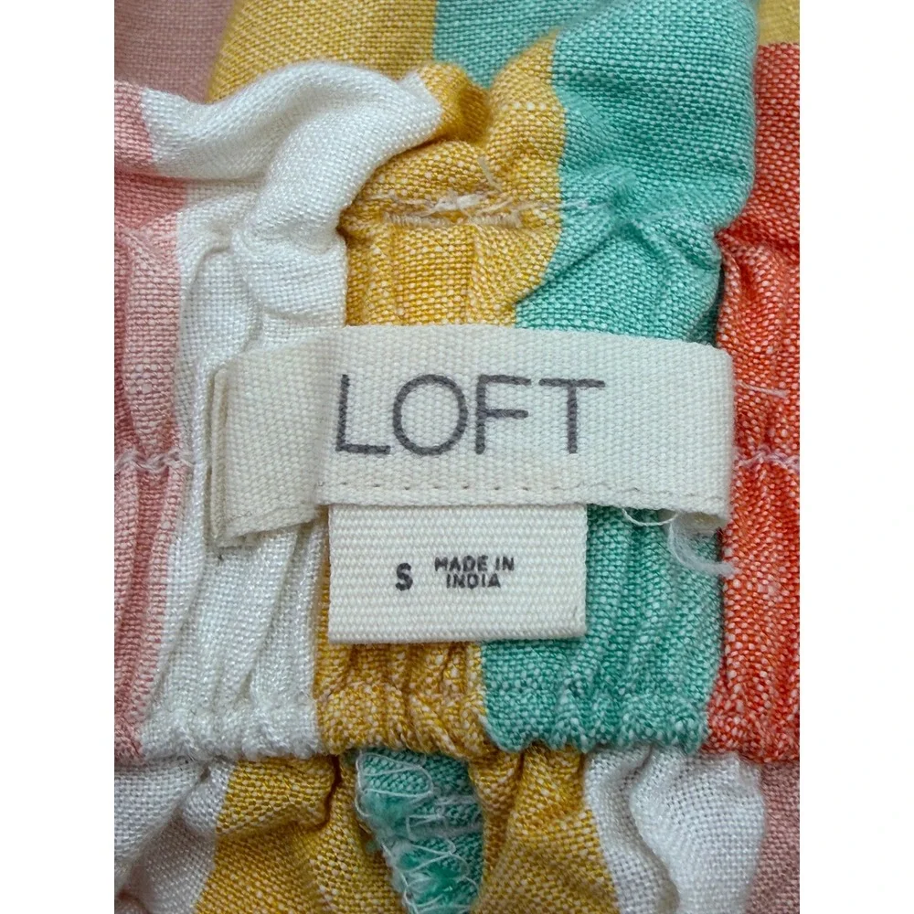 LOFT Shorts Women Small Multi-Color Striped Linen Blend Paperbag Waist 4
